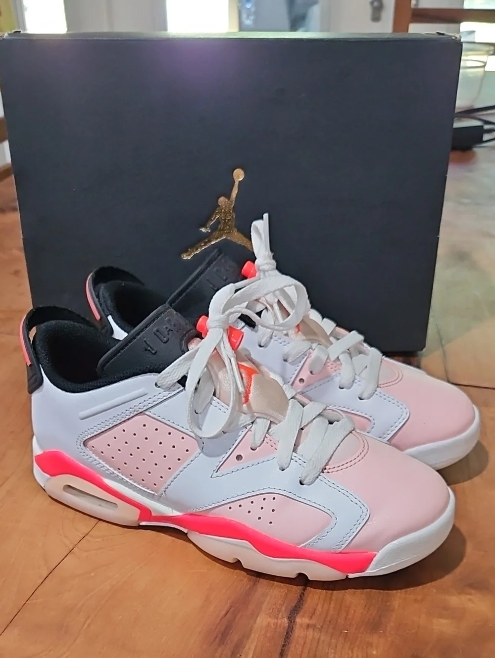 Jordan 6 Retro Low Sneakers in Pink, White and Neon Pink Accents Sz 5y Wmns 7